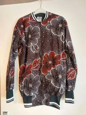 Buy Vintage Burgundy Brown Floral Flower Print Cuffed Zip Up Bomber Jacket - L • 25£