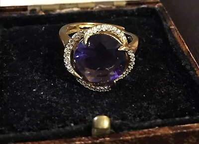 Buy Vintage Style Jewellery Purple Gemstone And White Gems Ring 18K Gold Plated • 10.99£