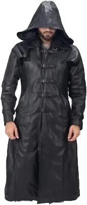 Buy Mens Real Black Leather Trench Coat Winter Jacket Goth Matrix Steampunk Coat • 134.99£