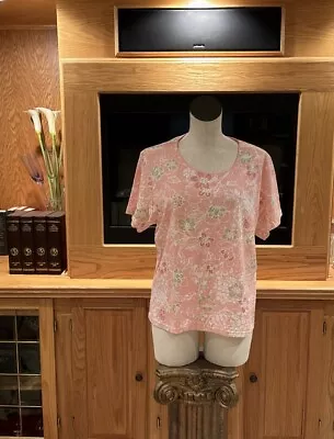 Buy Karen Scott Women’s Pink Floral Short Sleeve Scoop Neck T-Shirt Size XL • 12.31£