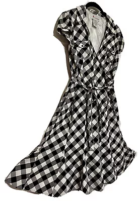 Buy Citi Clothing Size 12 Black Check 100% Cotton Wrap Panel Flare Dress Rockabilly • 26.45£