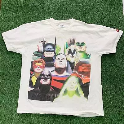 Buy Vintage T Shirt Mens XL White Graphic Print DC Comics Justice League AOP • 28£