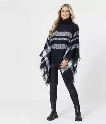 Buy LADIES OVERSIZED CHECK PONCHO Sweater Wrap Cape Shawl ONE SIZE FREE P&P BLACK  • 11.99£