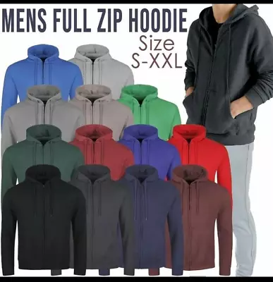 Buy Mens Full Zip Up Plain Hooded Sweatshirt Hoodie Adult Fleece Zipper Hoody Top UK • 9.95£