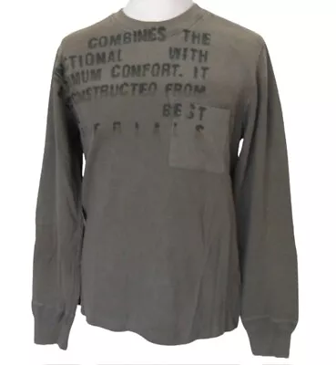 Buy Mens Long Sleeve Top Crew Neck With Print Taupe M - XL Vintage GAS Abbot • 29.99£