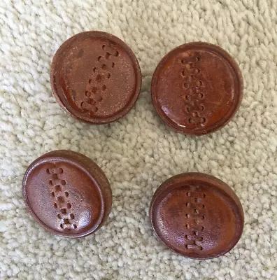 Buy Set 4 Vintage Large Mid Brown Leather Art Deco Stitched Buttons Coat Cardigan • 4.50£