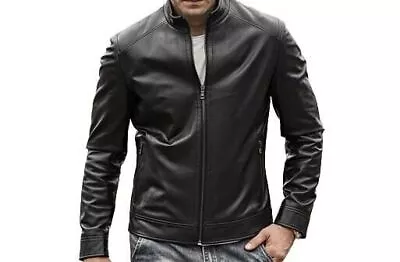 Buy Men's Real Leather Genuine Lambskin Black Fashion Biker Jacket • 80.99£