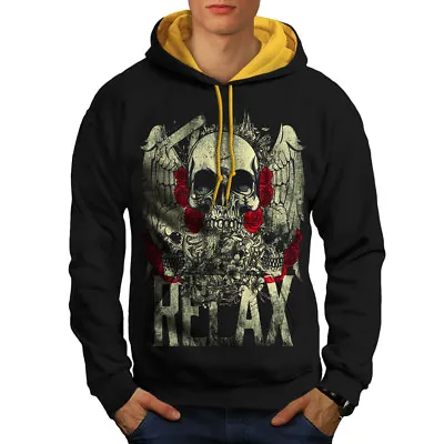 Buy Wellcoda Relax Metal Rock Skull Mens Contrast Hoodie, Rose Casual Jumper • 30.99£