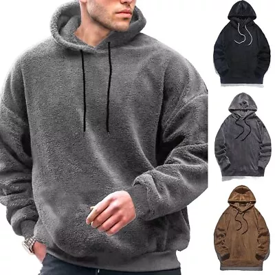 Buy Stylish Daily Holiday Men Male Hoodie Warm Winter Casual Coral Fleece Soft • 21.58£