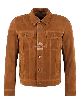 Buy Trucker Men's Tan Suede Leather Jacket Classic Western Cowboy Shirt Style Jacket • 119.97£