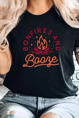 Buy Bonfires And Booze Campfire Summer Fun Graphic Tee T-Shirt • 30.04£
