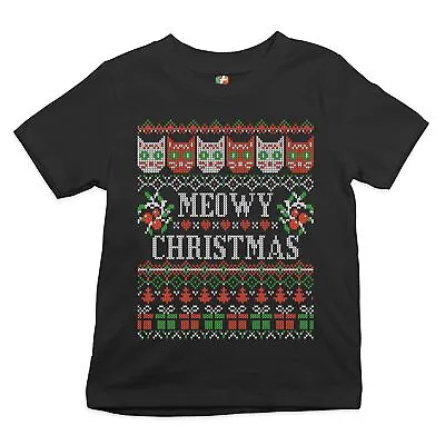 Buy Meowy Christmas Youth T-shirt Ugly Sweater Cat Lover Funny Xmas Kids • 17.38£