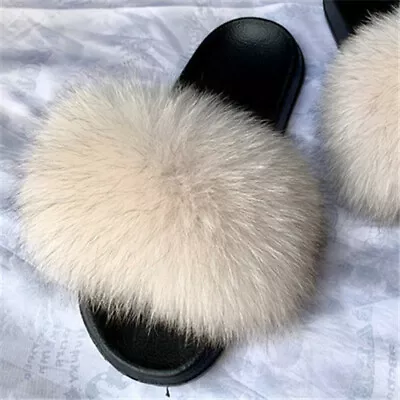 Buy Comfy Women Fur Fluffy Sliders Sandals Flat Slides Slippers Home Casual Shoes • 19.93£