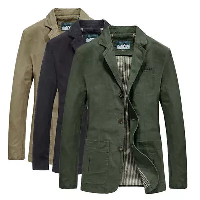 Buy Mens Casual Blazer Long Sleeve Jacket Washed Cotton Blazer Suits Coat XS-XXL • 33£