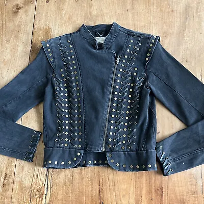 Buy Women's Current/Elliott Black  The Studded Baby” Jean Jacket Military Style • 28.95£