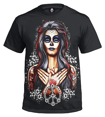 Buy Day Of The Dead Peace T-Shirt/Tattoo/Mexican/Sugar Skull/Doll/Biker/Goth/Rock • 12.40£