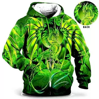 Buy Colourful Dragon Hoodie Sweatshirt Mens Graphic Print Top Streetwear Sizes M-3xl • 33.79£