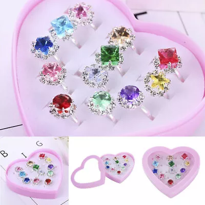 Buy Fashion Jewellery Girl Child Adjustable Kids Ring Set 12X Crystal Rings Gift Toy • 4.66£