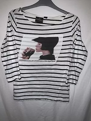 Buy GUINESS Black & White Striped T-shirt 3/4 Sleeve UK 10 St Patrick’s Day • 10£