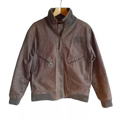 Buy FLY53 Jacket Mens Medium R135 Brown Retro Indie Embroidered Fleece Lined Zip Up • 24.99£