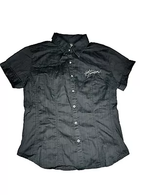 Buy Harley Davidson Shirt Womens Medium Black Button Up Lace Up Y2K Style Bikercore • 13.68£