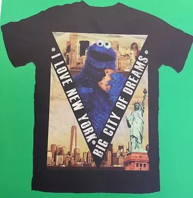 Buy Adult Unisex Black T Shirt With Sesame Street Cookie Monster & New York Detail • 9.99£