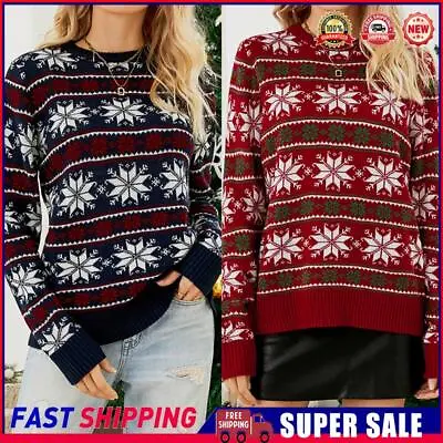 Buy Women Knitted Jumper Festive Xmas Sweater Long Sleeve Simple Elastic Sweater Top • 14.13£
