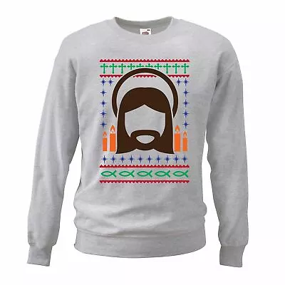 Buy Adults Jesus Christian Catholic Nordic Style Festive Grey Christmas Jumper • 21.95£