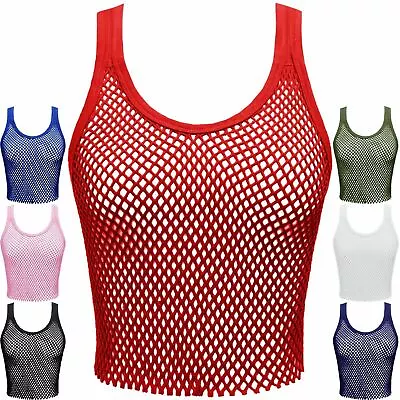 Buy Women Ladies Fishnet Gym Mesh T-shirt String Vest Cropped Tank Tops Sleeveless  • 5.29£
