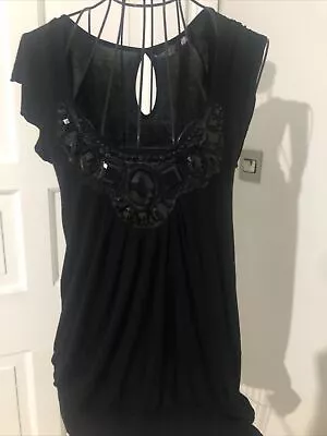 Buy Lovely Faux Jewel Embellished Black Evening Blouse T-Shirt Top, New Look Size 10 • 7£
