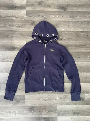 Buy Vintage Y2K Hoodie Sweater Full Zip - Navy Blue Womens Size XS Grunge Emo Skull • 43.42£