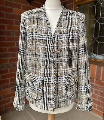 Buy Women’s Zara Tweed Jacket EUR S Beige Black Check Poly Cotton Mix + Other Lined • 20£