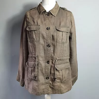 Buy MAINE 100% Linen Safari Jacket Flax Chore Pockets Drawstring Retro Size 16 Taupe • 24.99£