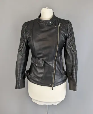 Buy Ladies Karen Millen Size 6 Black 100% Lamb Leather Biker Jacket Zipped • 35£