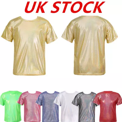 Buy UK Kids Girls Shiny Dance Top Hip Hop Modern Jazz Performance Dancewear T-Shirts • 9.16£
