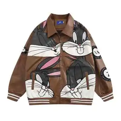 Buy Bugs Bunny Embroidered Leather Bomber Jacket Vintage Outerwear • 72.78£