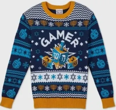Buy Jewish Hanukkah Boys Gamer Dreidel Holiday Ugly Sweater Size L • 19.73£