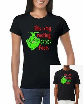 Buy Grinch RESTING GRINCH FACE Unisex, Womens Fitted+ Kids Black Christmas T-Shirt • 16.99£
