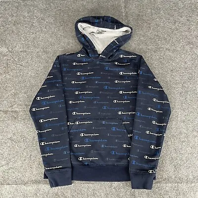 Buy CHAMPION Boys Blue Hoodie Spell Out Logo Pullover Jumper Youth XL (6209) • 12.99£