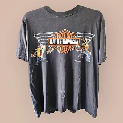 Buy Harley Davidson Taz T Shirt  Black Vintage Looney Tunes Biker Tee Size Large  • 44.99£