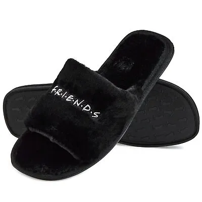 Buy FRIENDS Black Open Toe Fluffy Slippers For Teenagers Or Adults • 13.49£