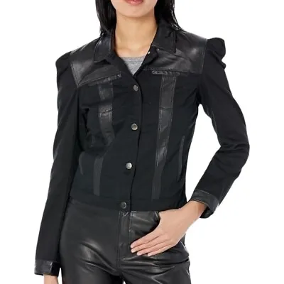 Buy JKT NYC Ariel Twill Leather Trim Jacket Denim Black -Size Small BNWT RRP $298 • 125£