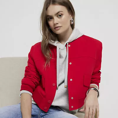 Buy River Island Womens Bomber Jacket Red Tailored Cropped Popper Outerwear Top • 28£