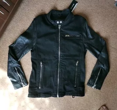 Buy AC/DC Denim And Faux Leather Biker Jacket SLIM Fit Medium  • 40£