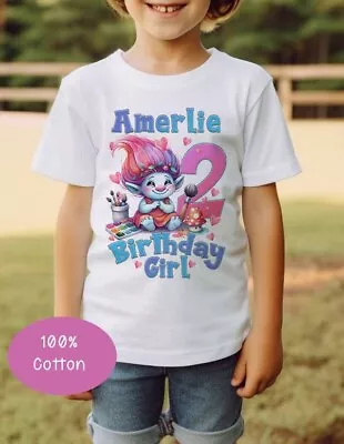 Buy Children's Birthday Girl T Shirt * Personalised Very Cute  Troll Ref2  1,2,3,4,5 • 8.99£