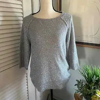 Buy ANN TAYLOR Womens Gray Silver Sequin 3/4 Sleeve Sweater Party Evening Cocktail M • 8.73£
