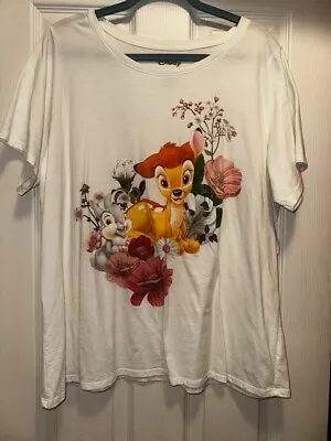 Buy Disney Bambi & Thumper Floral & White T-Shirt 1X Plus Size Womens • 8.64£