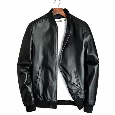 Buy Mens Black Bomber Jacket Genuine Leather Black Slim Fit Biker Style Jacket • 25£