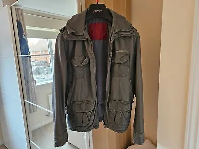 Buy Men’s Superdry Grey Leather ‘Ryan’ Jacket Biker Jacket Medium • 24.99£