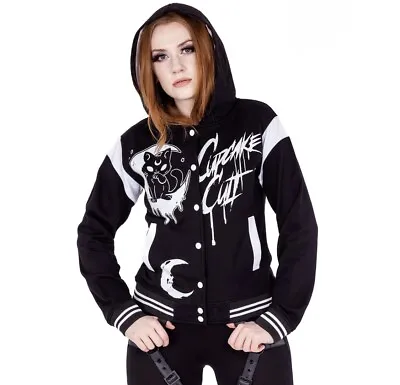 Buy Cupcake Cult Midnight Kitty Varsity Jacket Black White Hoodie Emo Scene Y2K M • 49.99£